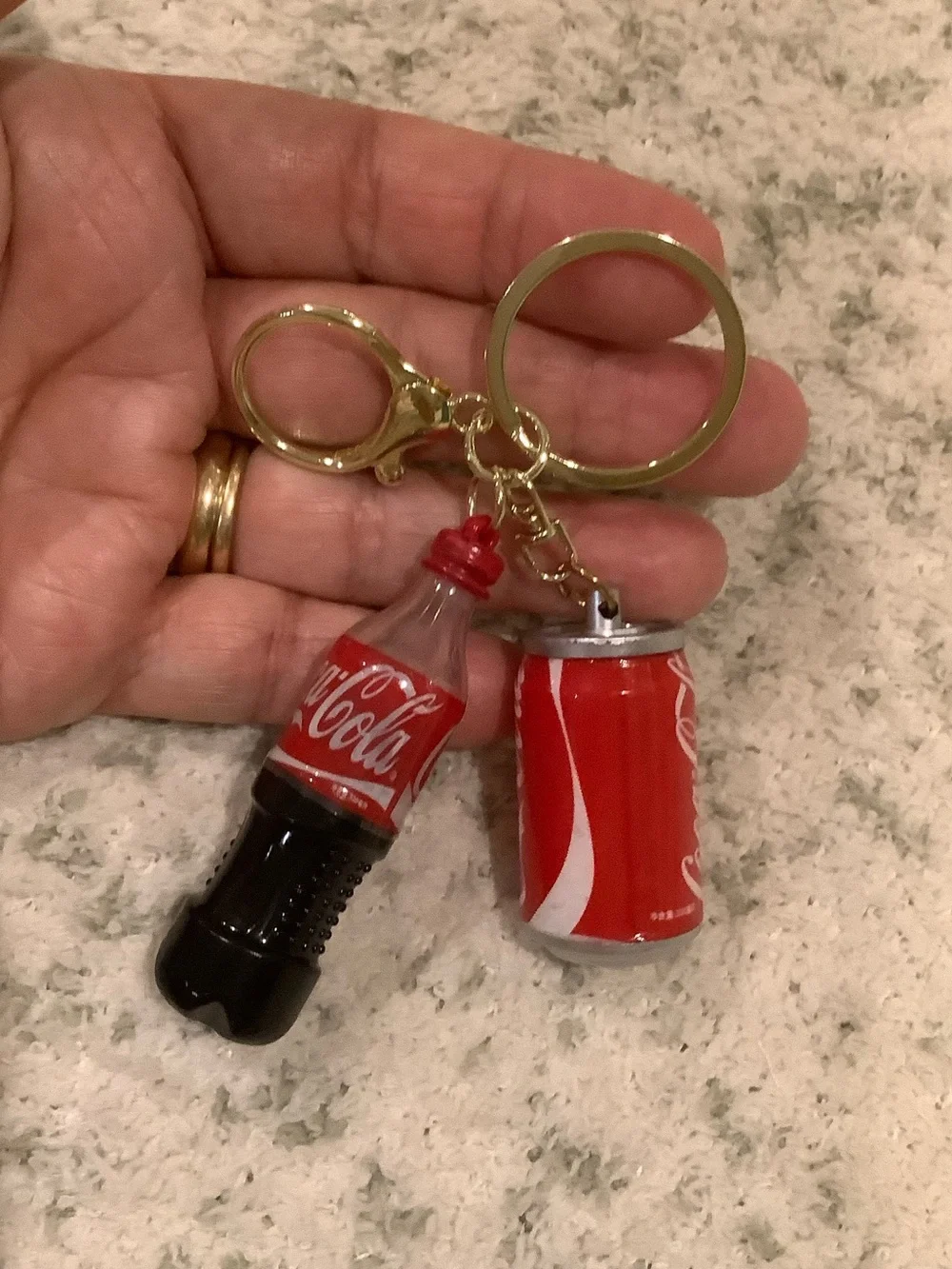 Coca Cola Red Bottle and Can Keychain Set NWT 4.5x2”